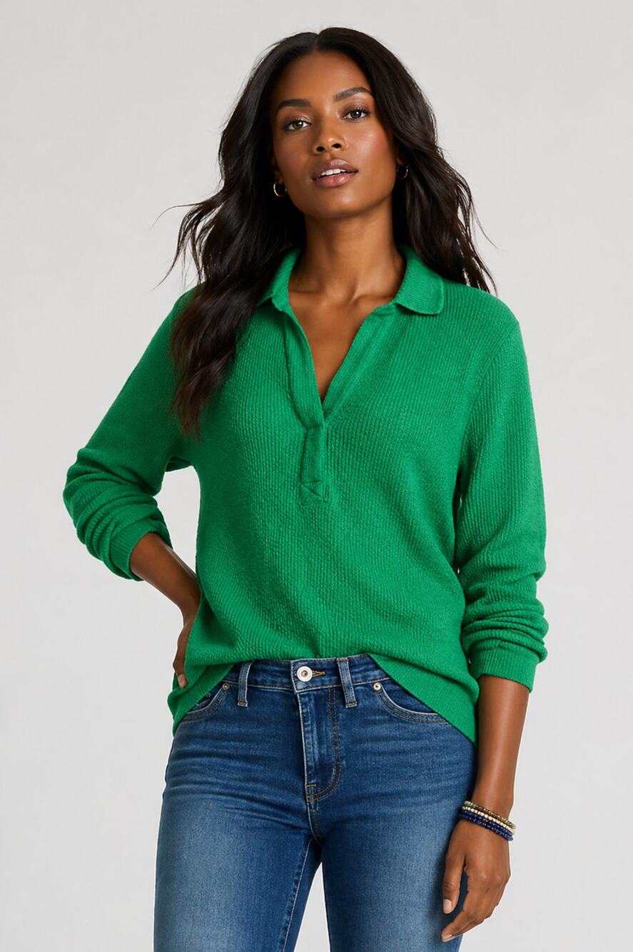 J Jill Ribbed Cotton Blend Long Sleeve Pullover Shirt Sweet Grass Womens XL New